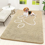 OLANLY Dog Door Mat for Muddy Paws 59x35, Paw Print Design, Absorbs Moisture and Dirt, Absorbent Non-Slip Washable Doormat, Quick Dry Chenille Mud Mat for Dogs, Entry Indoor Entryway Carpet, Beige