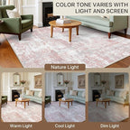 Area Rugs 9x12 for Living Room Bedroom, Modern Abstract Machine Washable Rug, Large Soft Low Pile Floor Carpet with Non Slip Backing for Dining Room, Pink/Grey