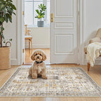 Madane Washable Area Rug 2x3, Small Entryway Rug Non-Slip Vintage Door Mat Indoor Entrance, Low Pile Floor Carpet for Inside Front Door Bedroom Kitchen Entry Laundry (2'x3', Brown/Gold)
