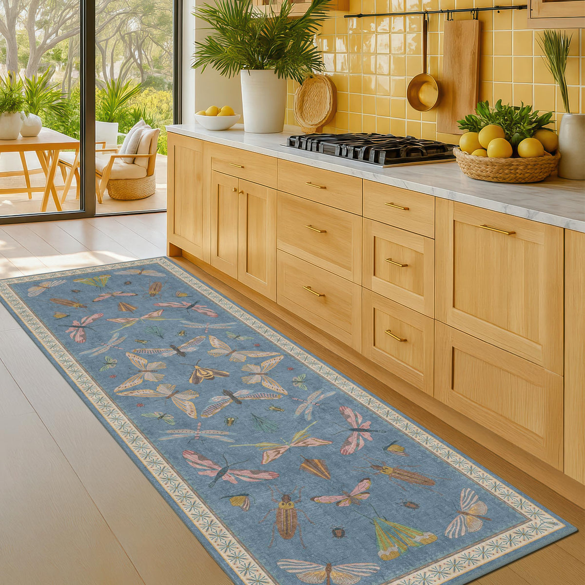 2x5 Black Washable Kitchen Runner Rugs Non Skid Washable - Gothic Runner Rug for Entryway, Kitchen, Insect Print Stain Resistant Indoor Décor