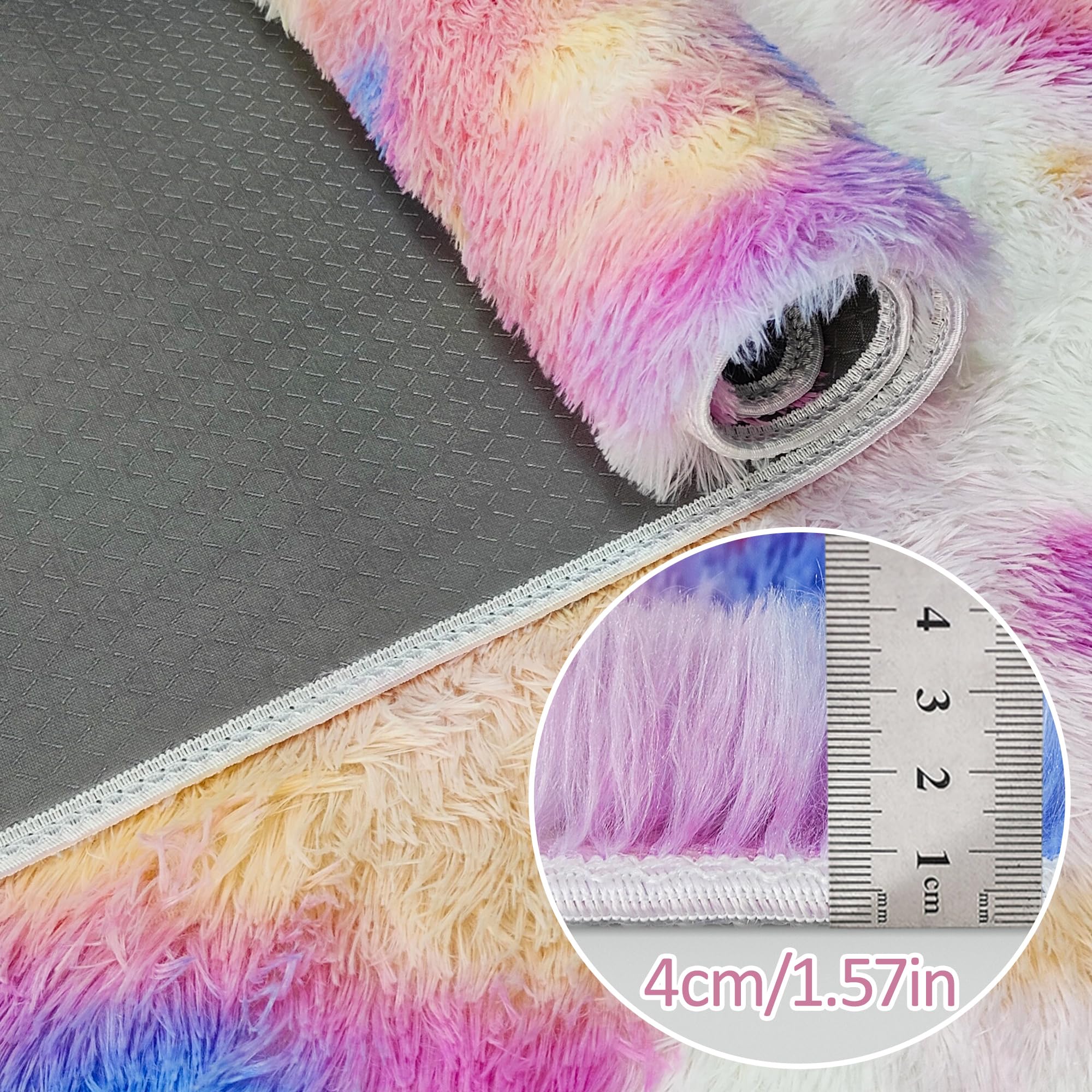 JiaoBaba Fluffy Colorful Rug for Bedroom 2x6 ft Kawaii Tie-Dyed Area Rug Non Slip Cute Unicorn Kids Runner Rug for Girls Princess Teens Living Room Playroom Baby Nursery Decor Carpets