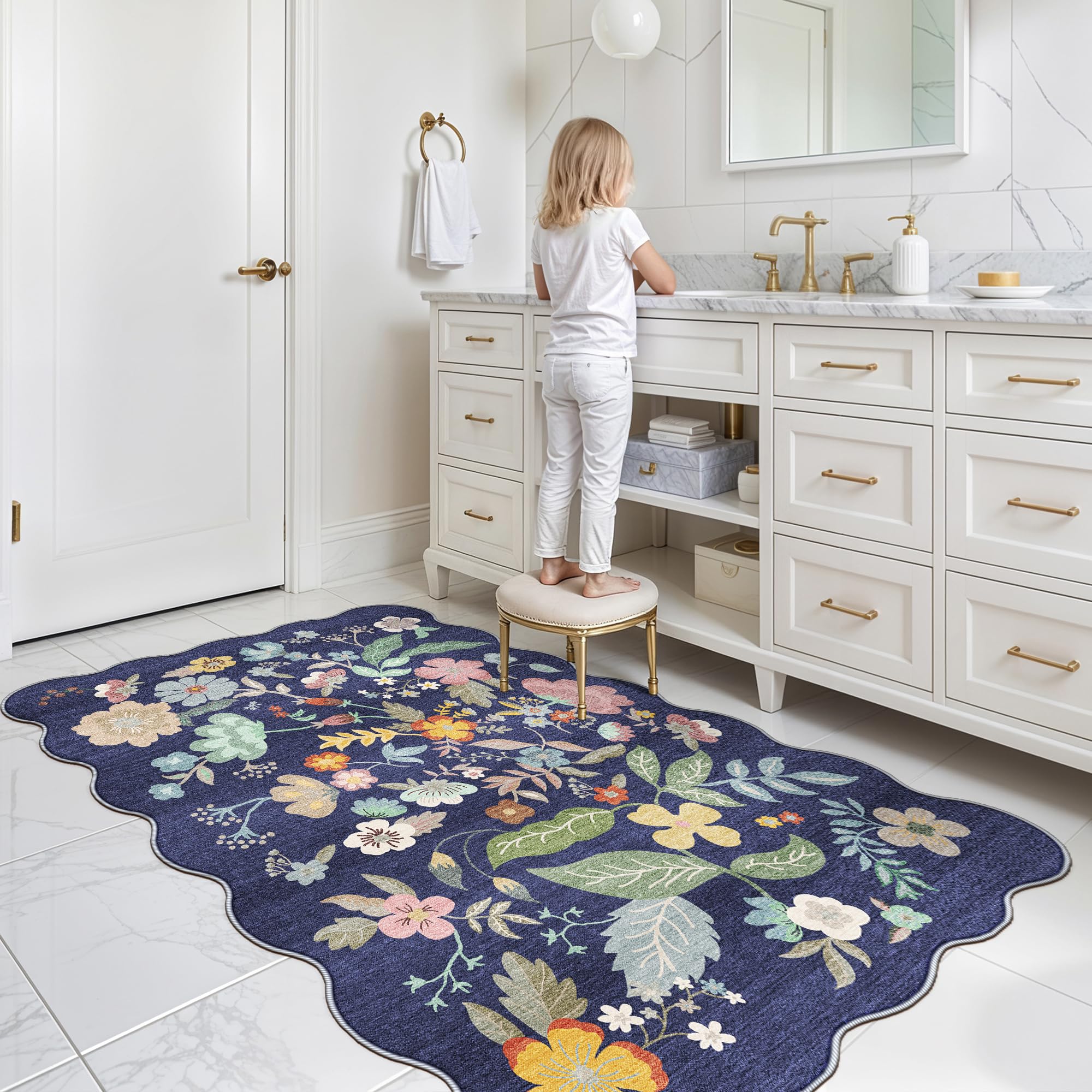 Washable 3x5 Entryway Area Rugs: Ultra Soft Low Pile Carpet for Kitchen Nursery Indoor Light-Weight Doormat Anti-Slip Thin Water-Resistant Rug for Living Room Bedroom Small Floor Mat(3x5,Purple)