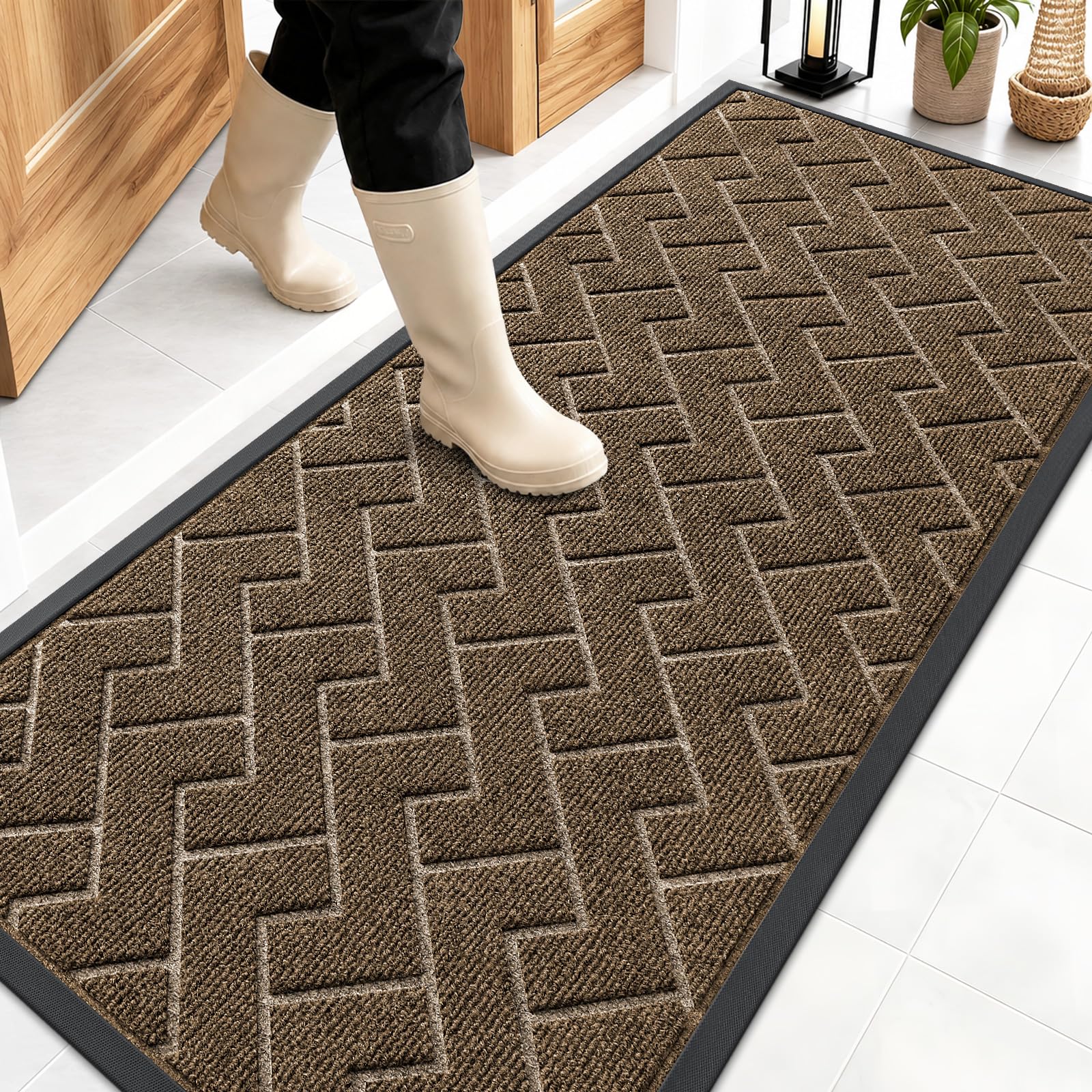 OLANLY Front Door Mat Outside 59x23, All-Season Absorbent Rubber Doormat