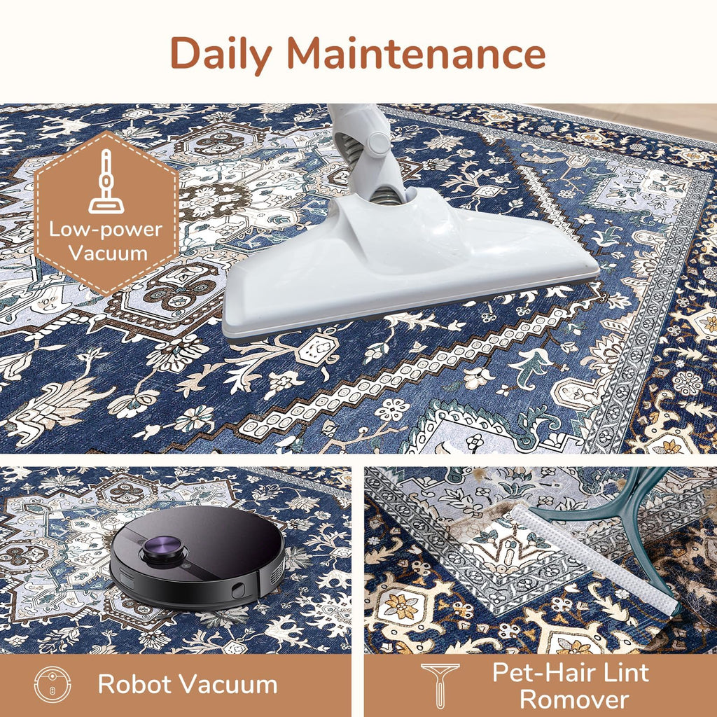 OPPODREAM Soft Area Rugs 4', Persian-Inspired Washable Rug, Blue & Gold
