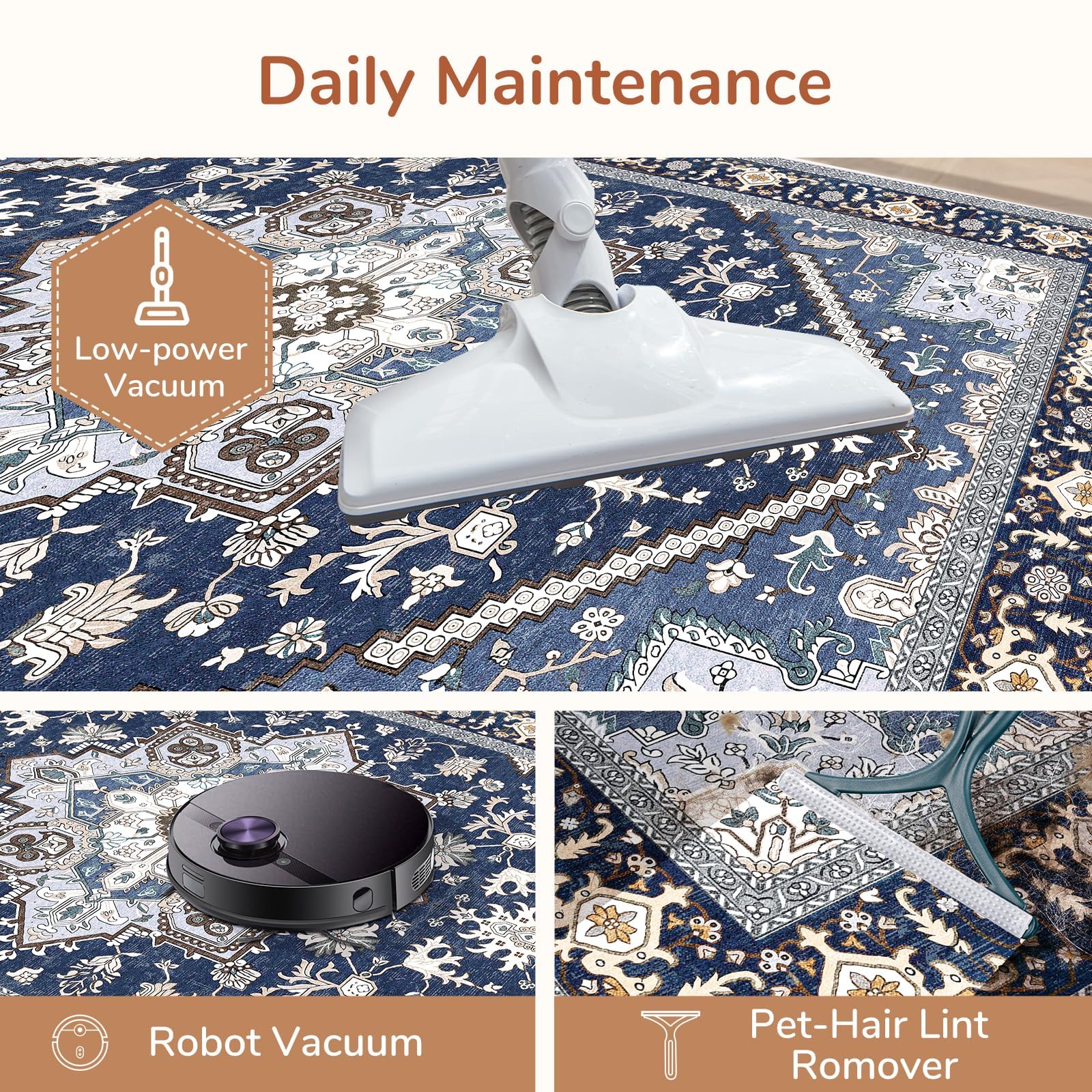 OPPODREAM Soft Area Rugs 4', Persian-Inspired Washable Rug, Blue & Gold