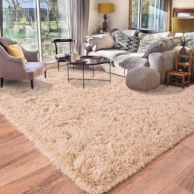 Quntue Camel Rugs for Bedroom, Soft Shaggy Modern Shag 4x6 Area Rug for Living Room, Upgrade Non-Slip Plush Fluffy Carpet for Kids Boys Girls Room Home Decor Aesthetic