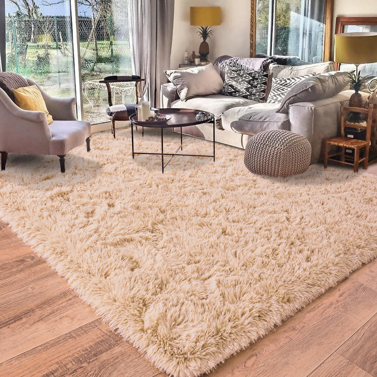 Quntue Rugs for Living Room 10x14, Soft Shaggy Modern Shag Area Rug for Bedroom, Upgrade Non-Slip Plush Fluffy Carpet for Kids Boys Girls Room Home Decor Aesthetic,Blue Grey