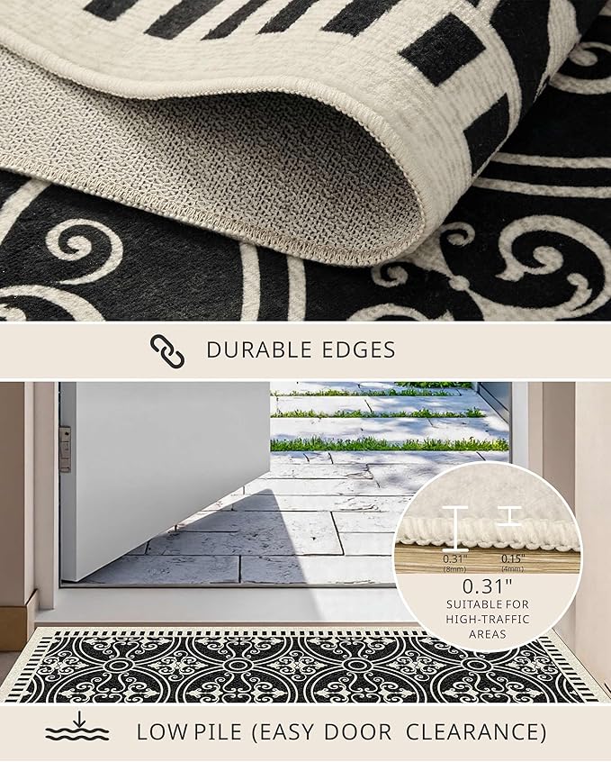 Latte&Fog 5x7 Area Rugs for Living Room Bedroom, Vintage Washable Rug, Boho Non Slip Low Pile Carpet for Dining Room, Office, Dorm, Classroom, Farmhouse and Home Office