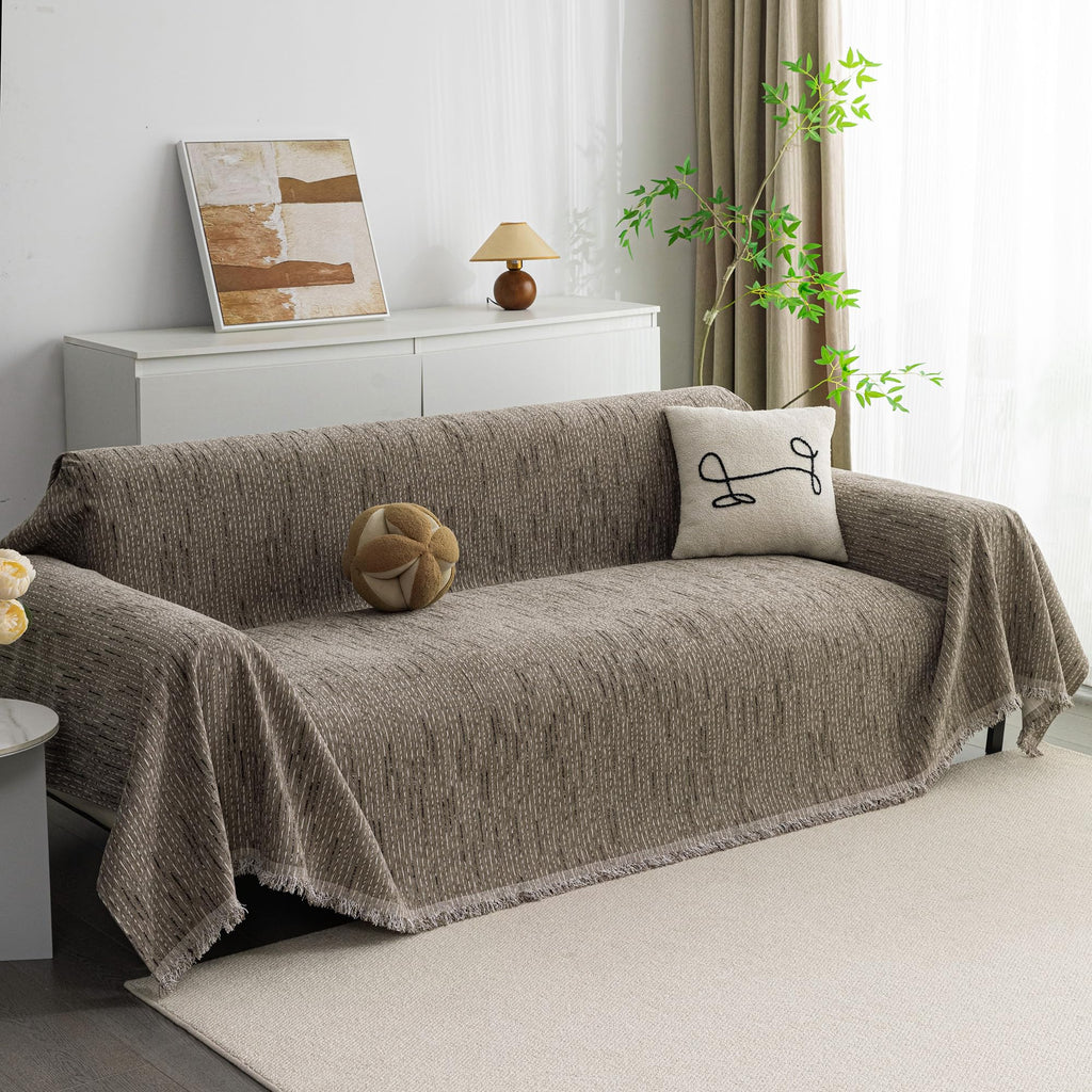 MYSKY HOME Couch Covers for 2 Cushion Couch Sofa, Chenille L Shape Sectional Couch Cover - Pet-Friendly, Machine Washable, Non-Slip Sofa Protector for Dogs, Kids, 71"x118", Sand