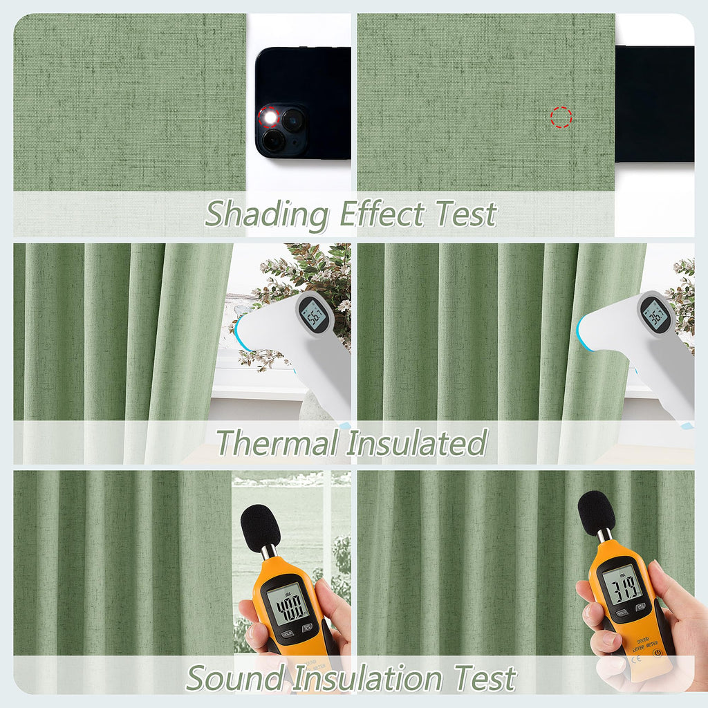 Guken 100% Blackout Linen Curtains 84 Inch Length 2 Panels Set for Living Room Bedroom Back Tab Thermal Insulated Black Out Linen Drapes Room Darkening Window Curtains 84 Inches Long,Light Sage
