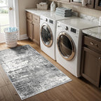 Abstract 2x4 Entryway Area Rugs: Washable Water Resistant Kitchen Rug Non-Slip Durable Doormat Ultra Soft Bedroom Beside Carpet Indoor Low Pile Floor Mat for Bathroom Stove Sink Area(2x4,Black/Grey)