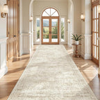 4x10 Runner Rug, Washable Hallway Runner Rug with Non-Slip Backing, Low Pile Wide Runner for Living Room, Entryway, Kitchen, Soft Modern Home Decor Mat for Dining Room(4'x10', Beige/Ivory)