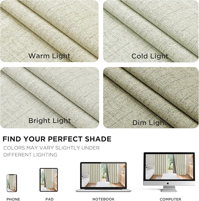 Joydeco Blackout Curtains for Bedroom - 108 Inch Long 100% Light Blocking 2 Panels Beige Drapes, Thermal Insulated Room Darkening Curtains, Linen Textured for Living Room, Rod Pocket & Back Tabs