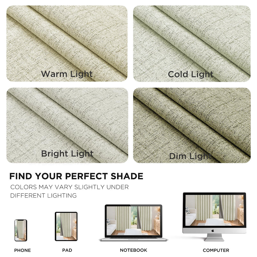 Joydeco Linen Blackout Curtains for Bedroom - 100% Light Blocking 1 Panels, Light Beige Drapes 100" W x 90" L, Thermal Insulated Room Darkening Curtains for Living Room, Rod Pocket & Back Tabs