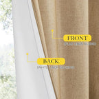 NICETOWN 100% Absolutely Blackout Linen Curtains with Thermal Insulated White Liner, Camel, 34" Wide by 48" Long, 2 Pieces, Linen Blend Window Drapes Privacy Window Treatments for Bedroom/Kids Room