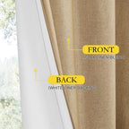 NICETOWN 100% Absolutely Blackout Linen Curtains with Thermal Insulated White Liner, Camel, 52" Wide by 48" Long, 2 Pieces, Linen Blend Window Drapes Privacy Window Treatments for Bedroom/Kids Room