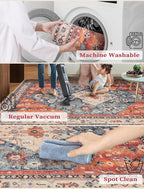 SERISSA Washable Boho Runner Rug, 2'6"x8' Non-Slip Tribal Hallway Kitchen Rug Ultra Soft Print Distressed Vintage Floor Carpet Runner for Bedroom Bathroom Laundry Living Room
