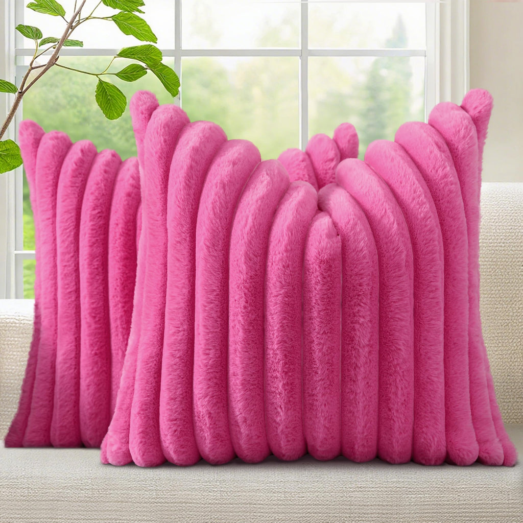 decorUhome Fall Faux Fur Throw Pillow Covers 24x24 Set of 2 Hot Pink