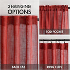 MIULEE Red Linen Short Curtains 52x63 Inch Long 2 Panel for Kitchen Bedroom