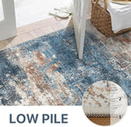 Area Rugs 6x9 for Living Room Bedroom, Modern Abstract Machine Washable Rug, Large Soft Low Pile Floor Carpet with Non Slip Backing for Dining Room, Blue/Brick