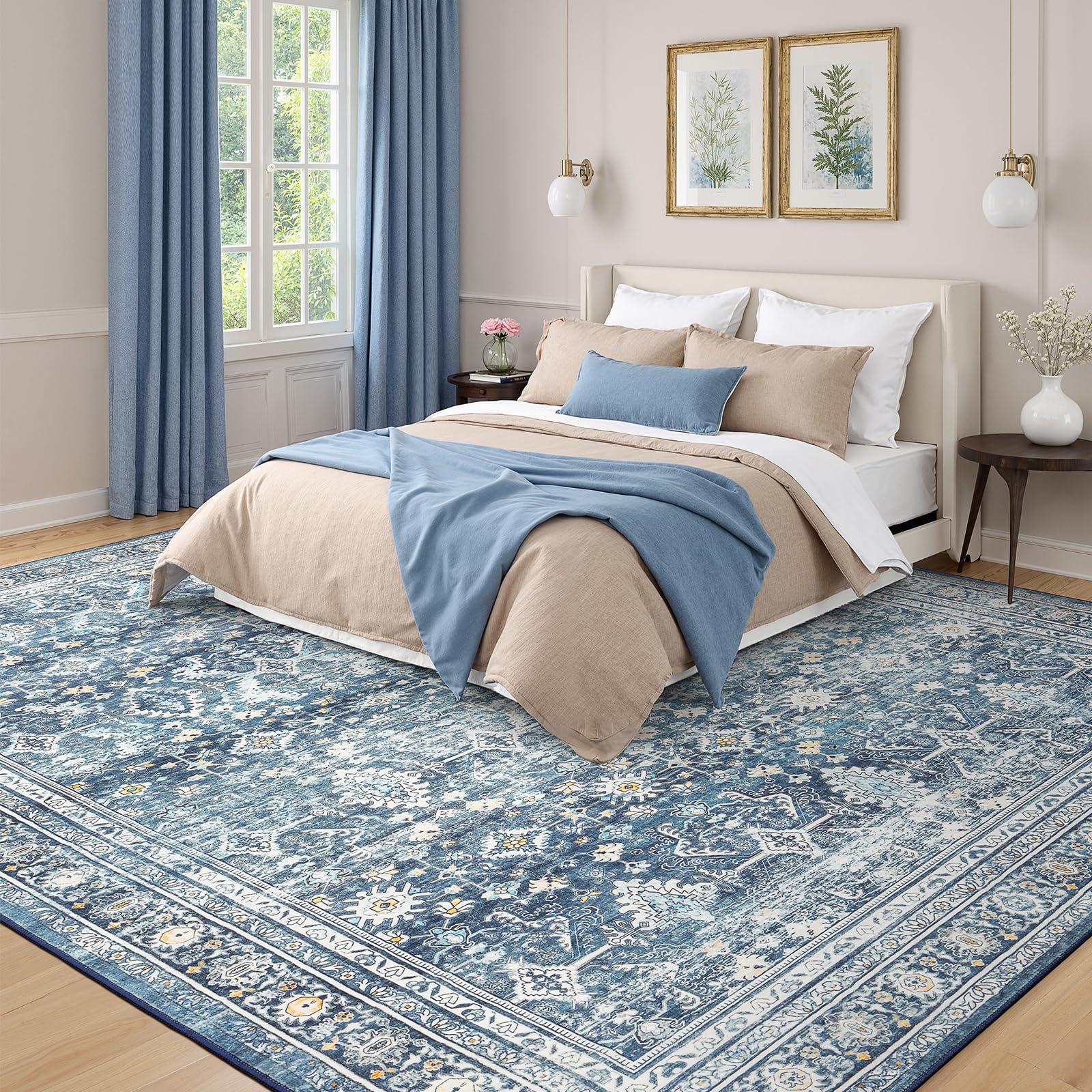 8x10 Area Rugs for Living Room Blue Washable Non-Slip Large Carpet