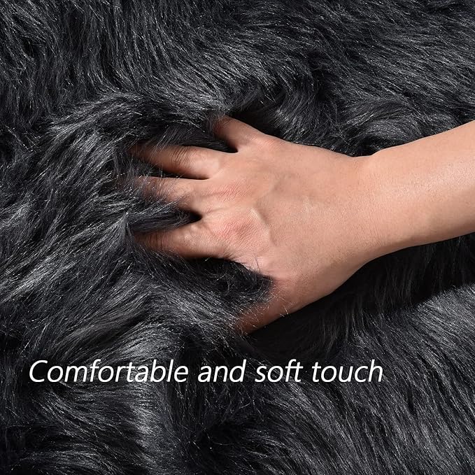 Latepis Dark Grey Round Rugs 4ft Circle Faux Fur Rug Washable Fluffy Furry Boho Rug Sheep Skin Rugs for Bedroom Room Decor