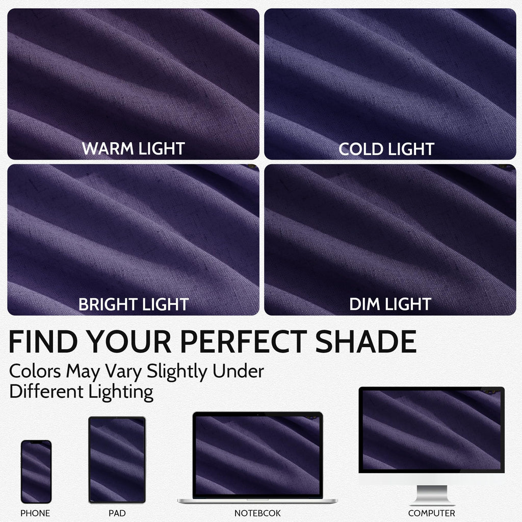 Purple Curtains 63 Inches Long 2 Panel Sets for Living Room Bedroom, Light Filtering Linen Drapes for Kitchen Windows Rod Pocket or Back Tab Curtain,Semi Sheer 52x63