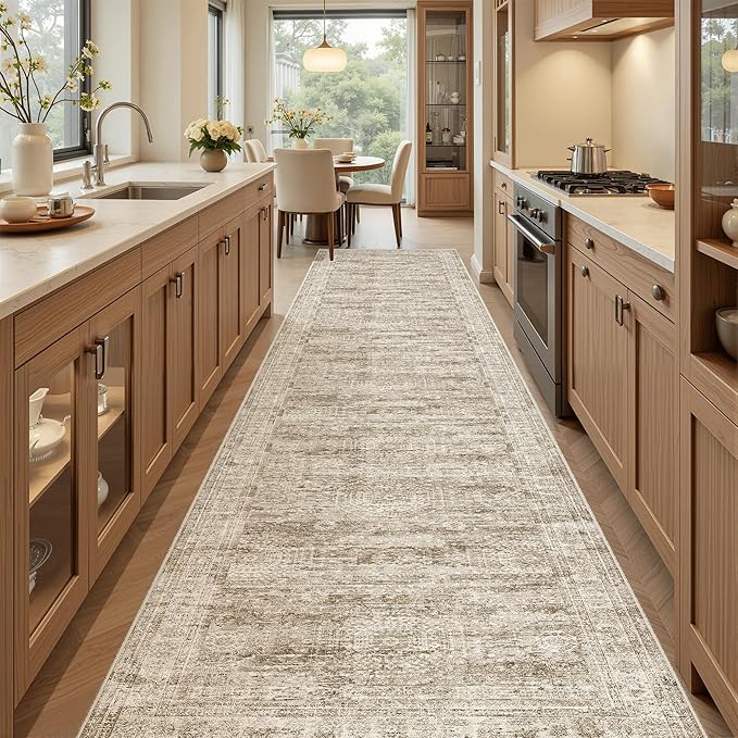 Soalmost Hallway Runner Rug 2'6" x 12' Washable Long Kitchen Rugs Brown