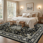 ExpediX 9x12 Area Rugs Living Room: Washable Rug for Bedroom Black Gold
