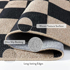 Lahome Colette Checkered Easy Jute Runner Rug, 2x6 Kitchen Runner Rug Non Slip Washable Outdoor Carpet for Entryway Indoor, Checkerboard Black Indoor Outdoor Carpet Runners for Hallway 6ft Entry