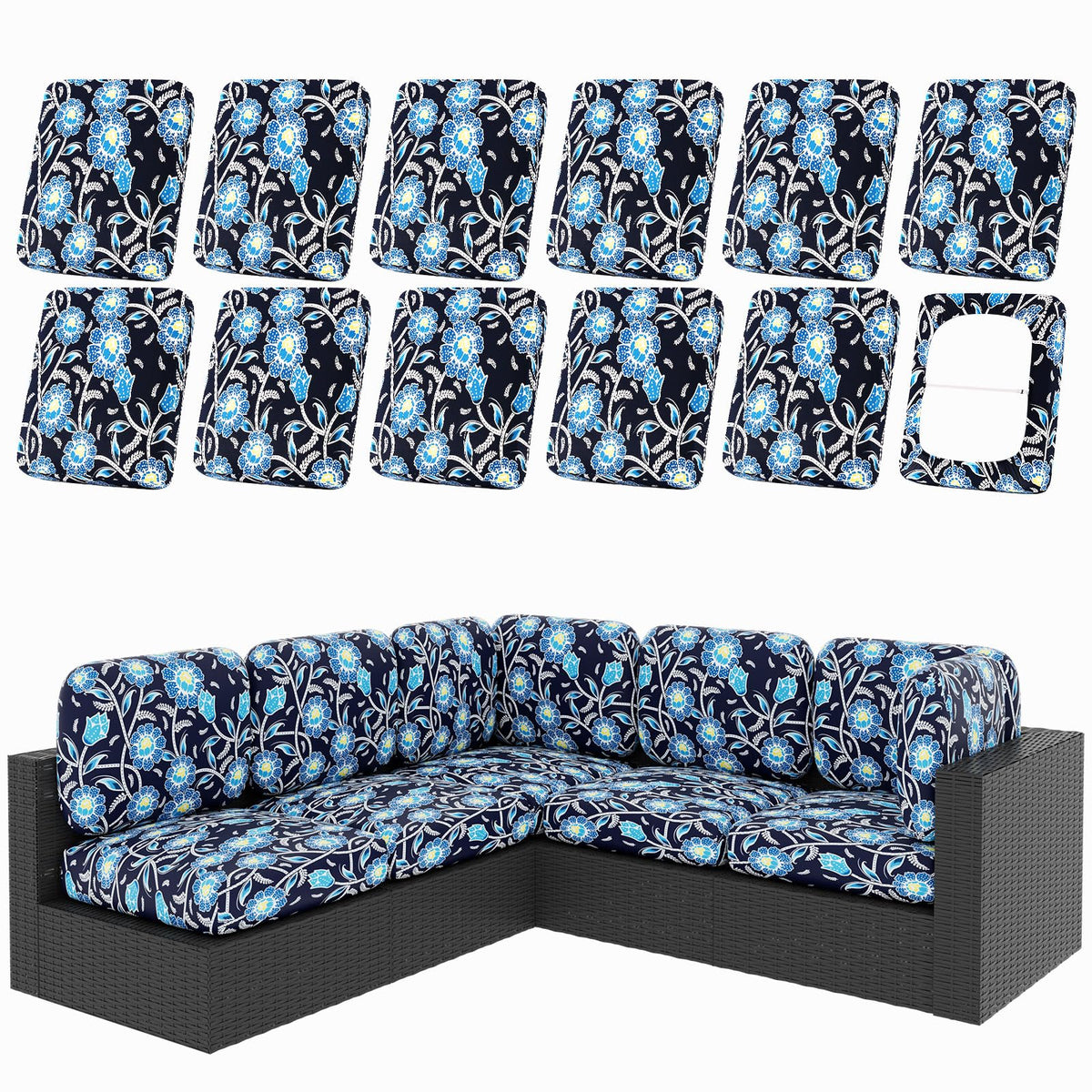 hyha 12Pcs Patio Cushion Covers, Stretch Outdoor Couch Cushion Covers