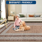 GarveeHome Modern Geometric Area Rug 2x3 Distressed Bordered Washable Non Slip Floor Small Carpet Non Shedding Thin Soft Low Pile Rug, Contemporary Gray Rug for Dining Room, Living Room Dark Brown