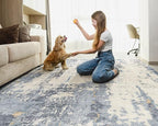 UERMEI 9x12 Area Rug Living Room Rugs - Washable Neutral Modern Abstract Soft Thin Rug Indoor Floor No Slip Rug Carpet for Bedroom Under Dining Table Home Office Decor - Blue/Light Brown