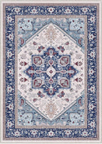 OPPODREAM Soft 10x14 Area Rugs, Washable Rugs 10x14 with Non Slip Backing, Low-Pile Faux Cashmere 10 x 14 Carpet, Navy Blue & Red & Cream