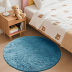 OLANLY Slate Blue Round Rugs for Bedroom - Machine Washable, 3 ft Circle Area Rugs for Living Room, Soft and Fluffy Shaggy Carpet for Teen Girl and Boys, Nursery Rooms, Dorms, Home Decor Aesthetic
