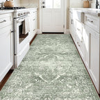 4x8 Washable Hallway Runner Rug - Wide Kitchen Runners Vintage Low Pile Carpet Soft Thin Floor Runner with Rubber Backing for Entryway Bedroom Living Room Home Decor (Muted Sage Green)