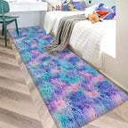 Super Soft Fluffy Living Room Area Rug 2x10 ft Purple Rainbow Tie-Dyed Shaggy Furry Carpet Washable Non-Slip Carpets Bedroom Bedside Nursery Rug Cute Colorful Room Decor for Girls