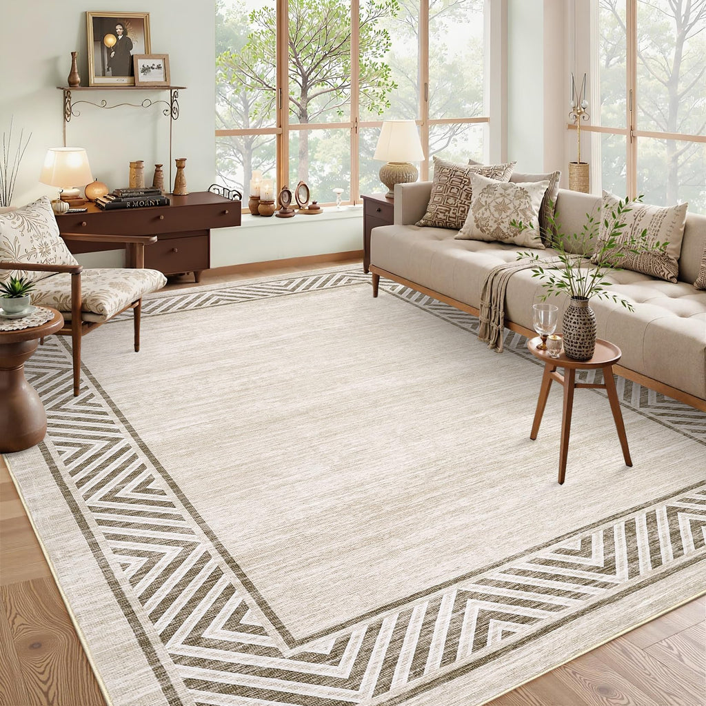 GarveeHome Large Modern Rug 9x12 Non-Slip Geometric Bordered Dining Room Rug