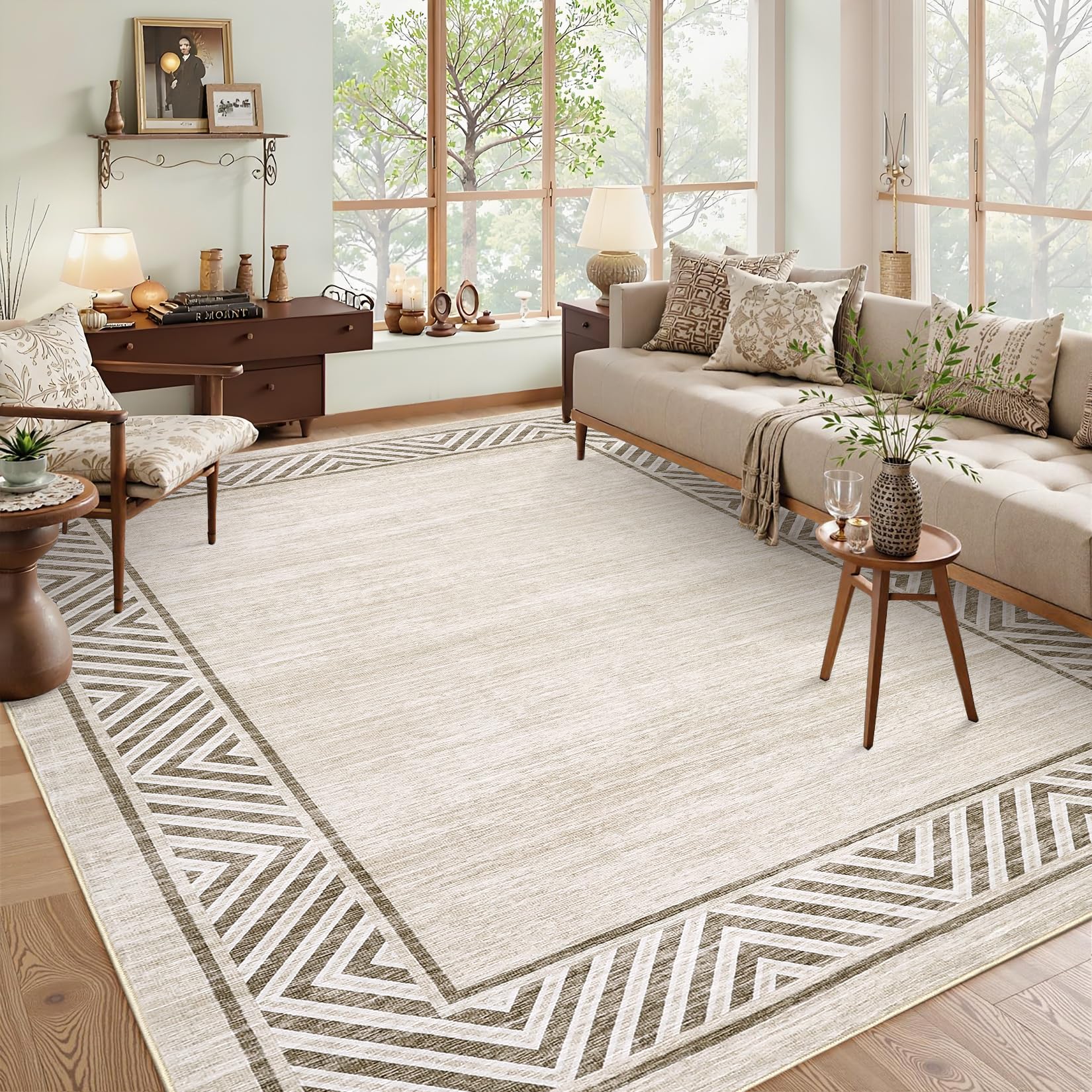 GarveeHome Large Modern Rug 9x12 Non-Slip Geometric Bordered Dining Room Rug