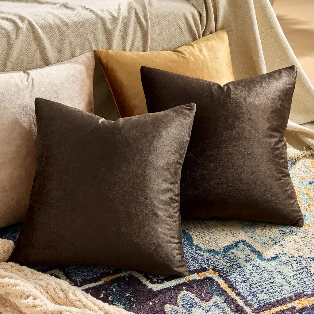 GIGIZAZA Brown Velvet Pillow Covers 16x16 Decorative Pillows Pack of 2