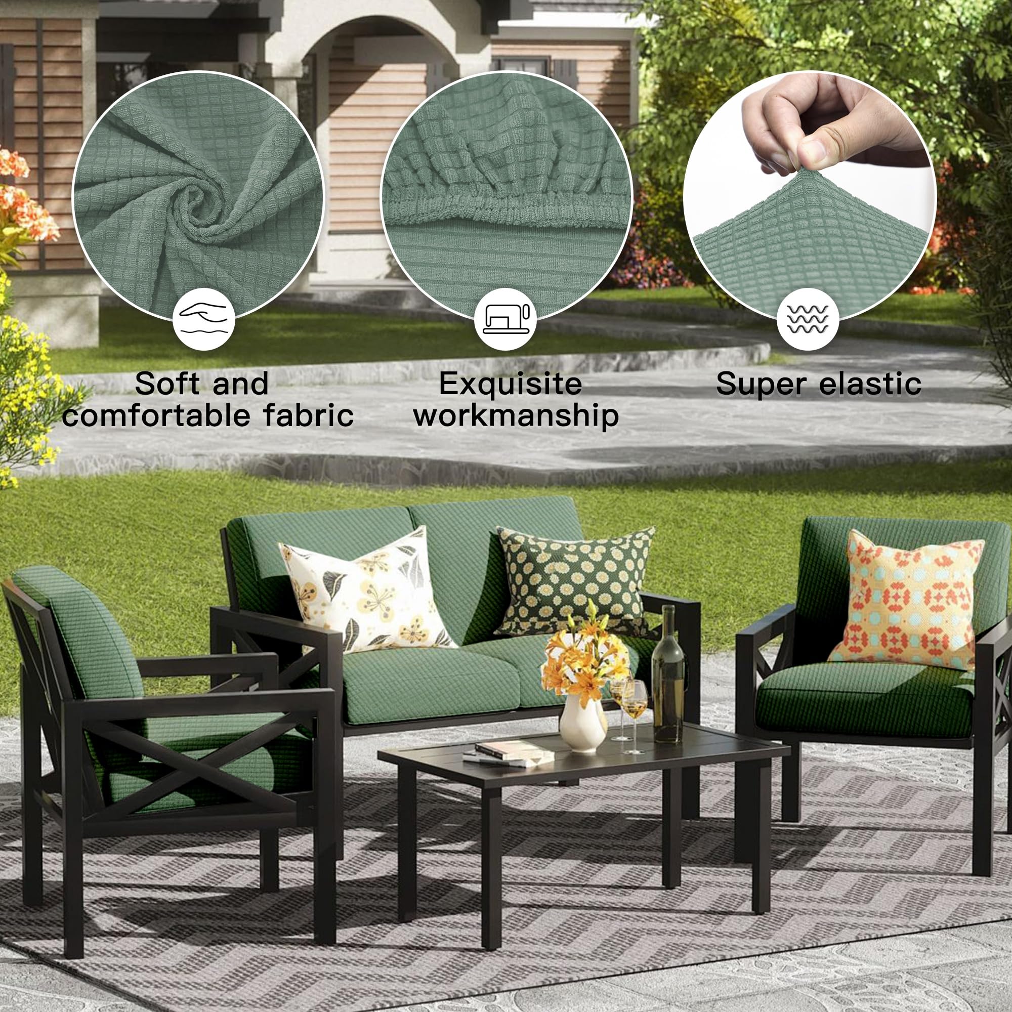DREAHOTEXTIL 8Pcs Outdoor Cushion Covers, Elastic Patio Cushion Covers