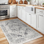 Washable 3x5 Area Rug for Entryway - Kitchen Non Slip Low-Pile Rugs Vintage Soft Thin Carpet Small Stain Resistant Mat for Bedroom Entrance Bathroom Floor Decor (Distessed Grey)