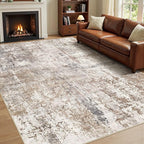 Area Rug Living Room Rugs - Washable Neutral Modern Abstract Soft Thin Rug Indoor Floor No Slip Rug Carpet for Bedroom Under Dining Table Home Office Decor - Brown/Grey/Red - 6x9