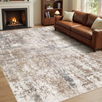 UERMEI Area Rug Living Room Rugs - Washable Neutral Modern Abstract Soft Thin Rug Indoor Floor No Slip Rug Carpet for Bedroom Under Dining Table Home Office Decor - Brown/Grey/Red - 6x9