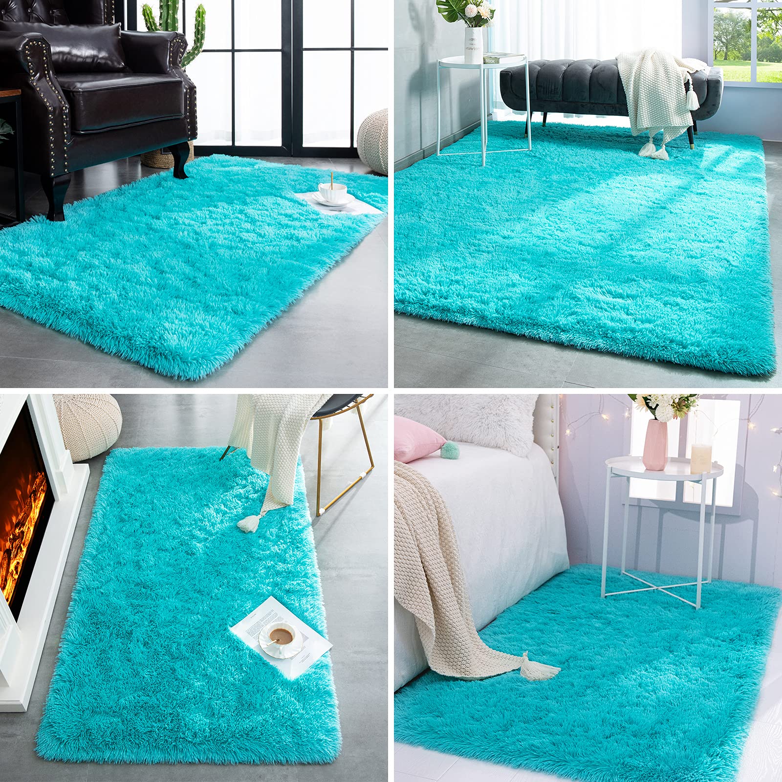 TWINNIS Super Soft Shaggy Rugs Fluffy Carpets, 5x8 Feet, Indoor Modern Plush Area Rugs for Living Room Bedroom Kids Room Nursery Home Decor, Upgrade Anti-Skid Rectangular Fuzzy Rug, Blue