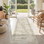 Rug Runners for Hallways Non Slip - 2x8 Runner Rug for Bedroom, Washable Runner with Rubber Backing, Soft Low-Pile Carpet for Kitchen, Laundry, Bathroom (2'x8', Grey/Yellow)