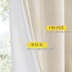 NICETOWN 100% Absolutely Blackout Linen Curtains with Thermal Insulated White Liner, Beige, 52" Wide by 63" Long, 2 Pieces, Anti-Rust Grommet Natural Burlap Fabric Window Drapes for Bedroom/Kids Room