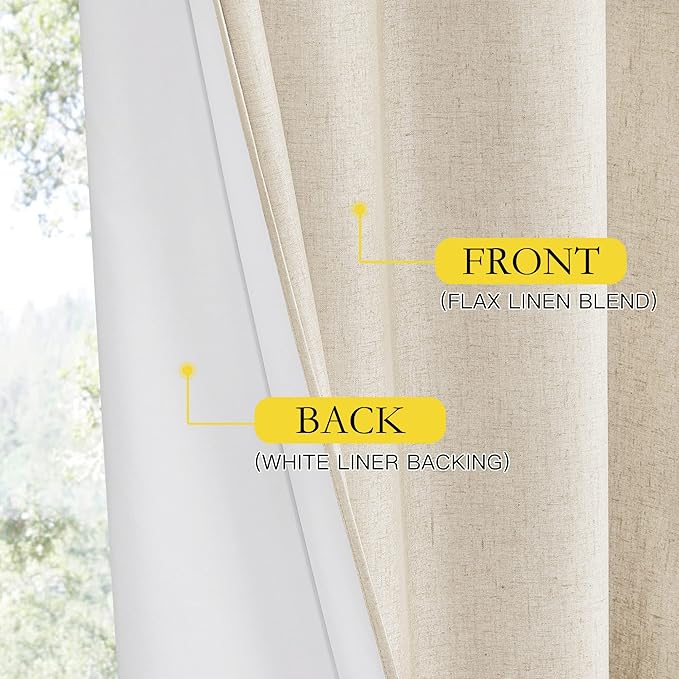 NICETOWN Linen Blackout Curtains 54" Long for Classroom, Beige, Set of 2, Short Kitchen Burlap Linen 100% Blackout Drape Panels for Night Shift, Great Job for Blocking Light