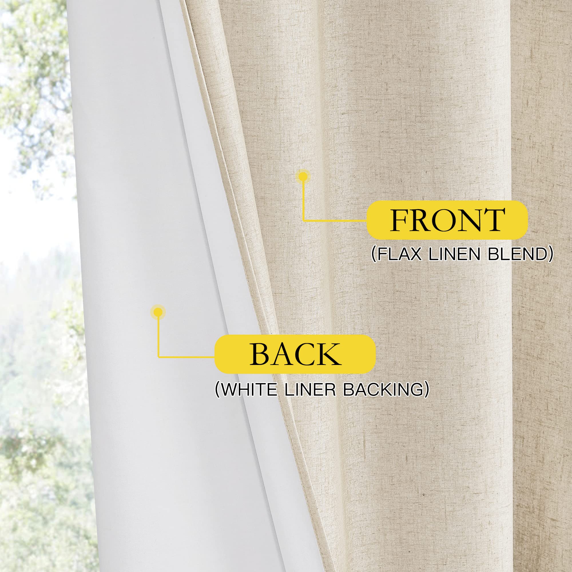 NICETOWN 100% Blackout Linen Texture Curtains 80" Long, Beige, 2 Pcs, Thermal Insulated Full Blackout 2-Layer Lined Drapes, Energy Efficiency Window Draperies for Boy's Room