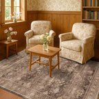 Hazo Haus Boho Taupe Brown 5x7 Living Room Rug - Modern Vintage Traditional Oriental Neutral, Washable Low Pile Non-Slip Large Area Rugs for Nursery Dining Under Table